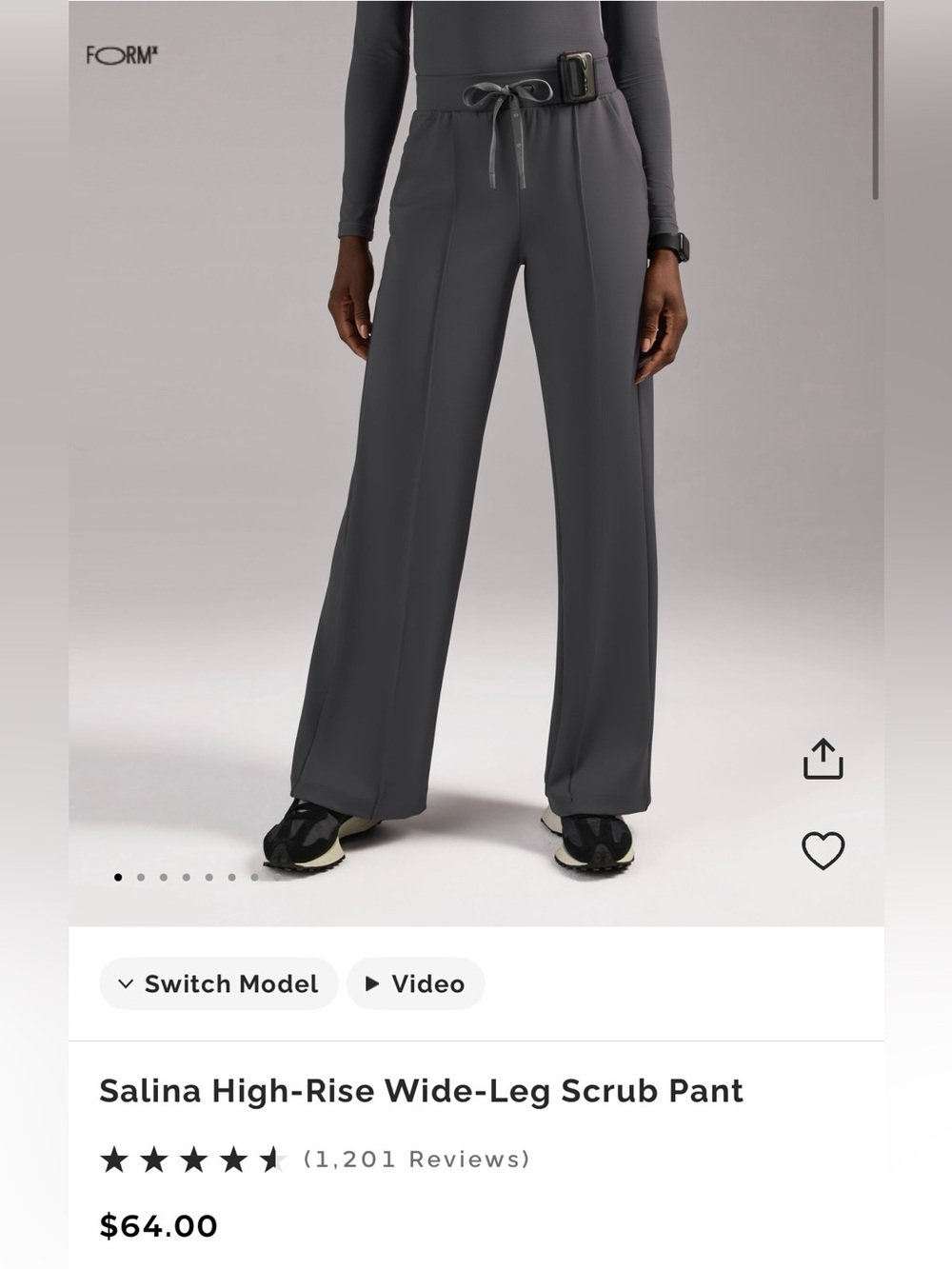 Figs Salina High-Rise Wide-Leg Scrub Pant — Charcoal Gray